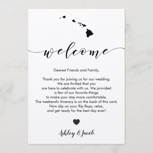 Hawaii Wedding Welcome Letter & Itinerary Card (Front)