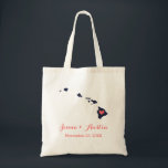 Hawaii Wedding Welcome Tote Bag<br><div class="desc">Welcome out of town wedding guests with a bag full of snacks and treats personalised with the state where you're getting married and the bride and groom's names and wedding date. Click Customise It to move the heart to show any city or location on the state map. Use the design...</div>