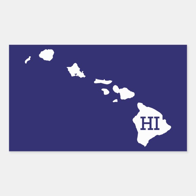 Hawaii White State Map HI Rectangle Stickers (Front)