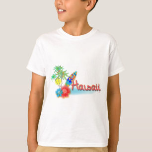 Hawaii with Palms, Flowers and Surfboard T-Shirt