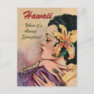 Hawaii, woman with a big tropic flower in her hair postcard