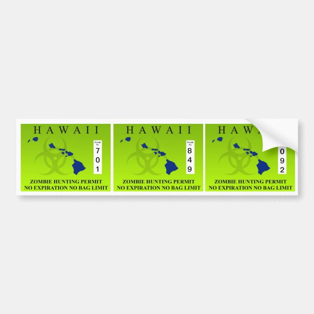 Hawaii Zombie Hunting Permit Bumper Sticker (Front)
