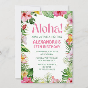 Hawaiian 17th birthday invitation Tropical Flowers