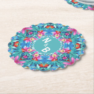 Hawaiian Abstract Monogram Couple Classic Paper Coaster