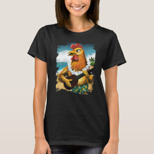 Hawaiian Aloha Chicken Playing Ukulele Beach T-Shirt