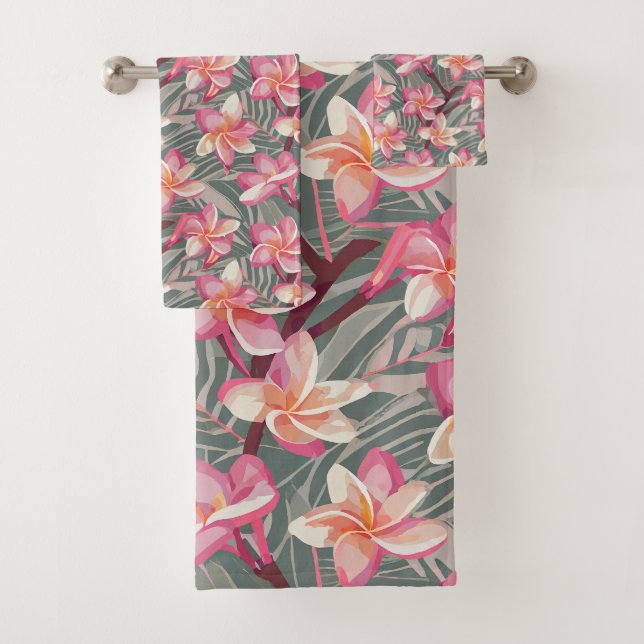 Hawaiian Aloha print Tropical Pattern Bath Towel Set (Insitu)