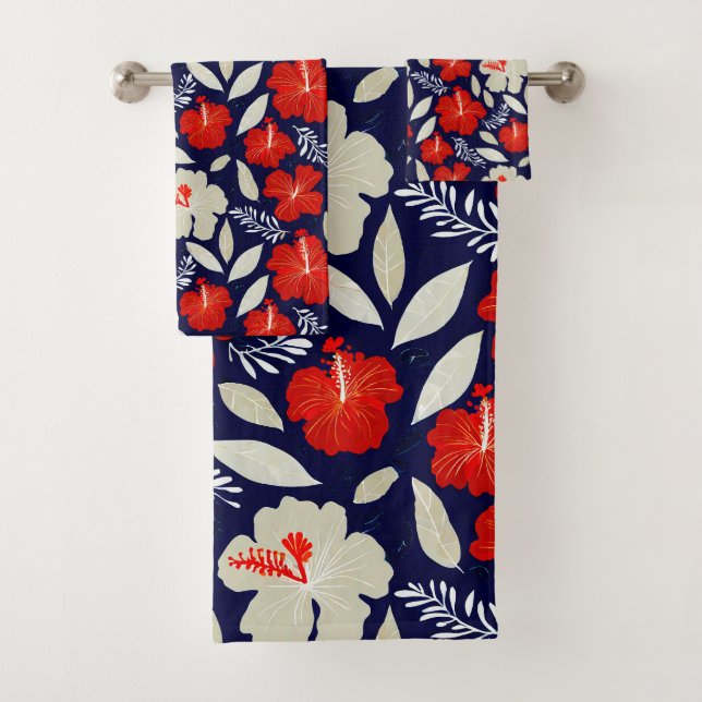 Hawaiian Aloha print Tropical Pattern Bath Towel Set (Insitu)