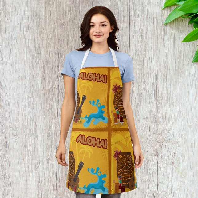 Hawaiian Aloha Tiki Bar Retro Luau Party  Apron (Creator Uploaded)