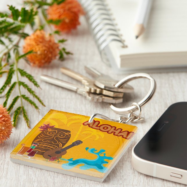 Hawaiian Aloha Tiki Bar Retro Luau Party  Key Ring (Creator Uploaded)