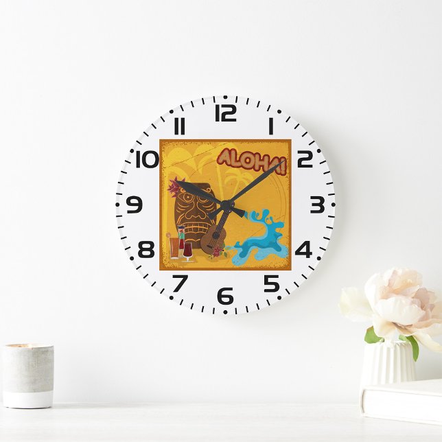 Hawaiian Aloha Tiki Bar Retro Luau Party  Large Clock (Creator Uploaded)