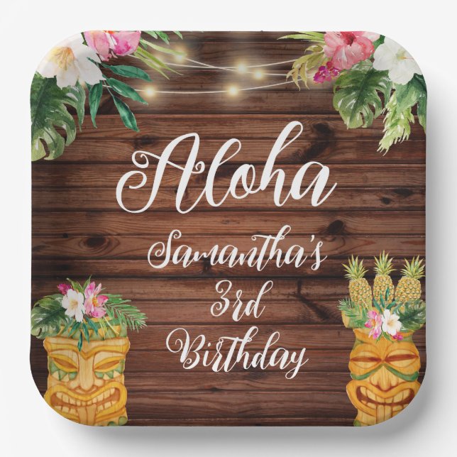 Hawaiian Aloha Tropical Birthday Luau Party Paper Plate (Front)