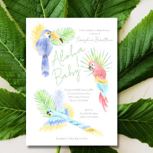 Hawaiian Aloha Tropical Parrots Baby Shower Invitation