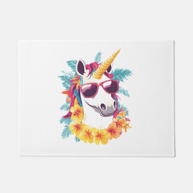 Hawaiian Aloha Unicorn Doormat (Front)