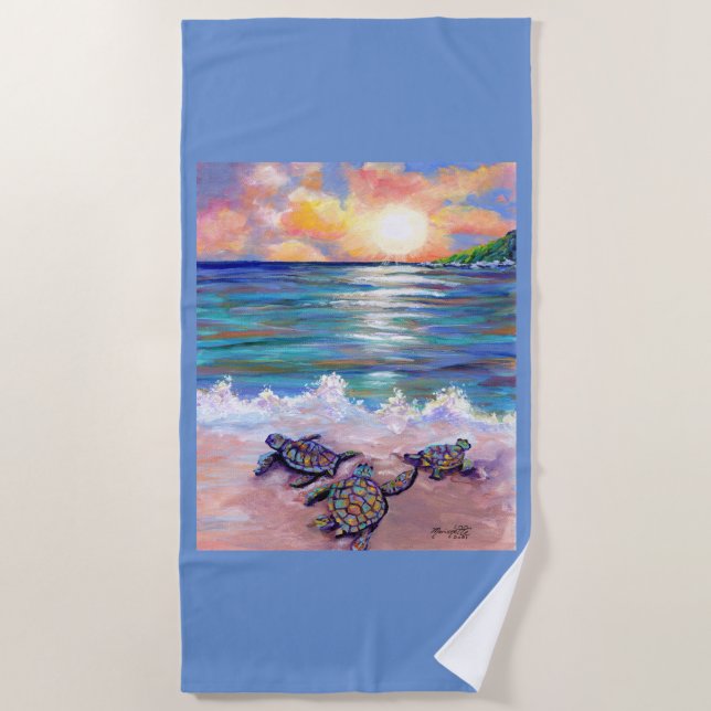 Hawaiian Baby Sea Turtles at the Beach Beach Towel (Front)