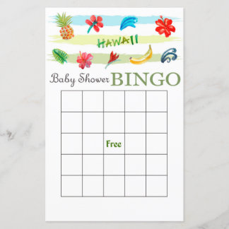 Hawaiian baby shower bingo card