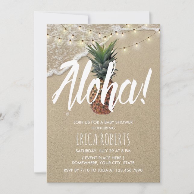 Hawaiian Beach Aloha Pineapple Baby Shower Invitation (Front)