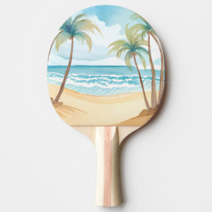 Hawaiian Beach Palm Tree Tropical Watercolor Ping Pong Paddle