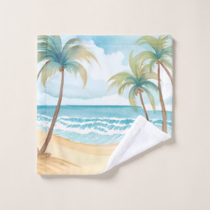 Hawaiian Beach Palm Tree Tropical Watercolor Wash Cloth
