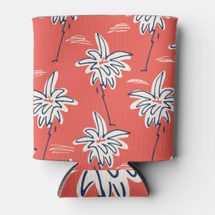 Hawaiian beach shirt, doodle palm pattern. can cooler
