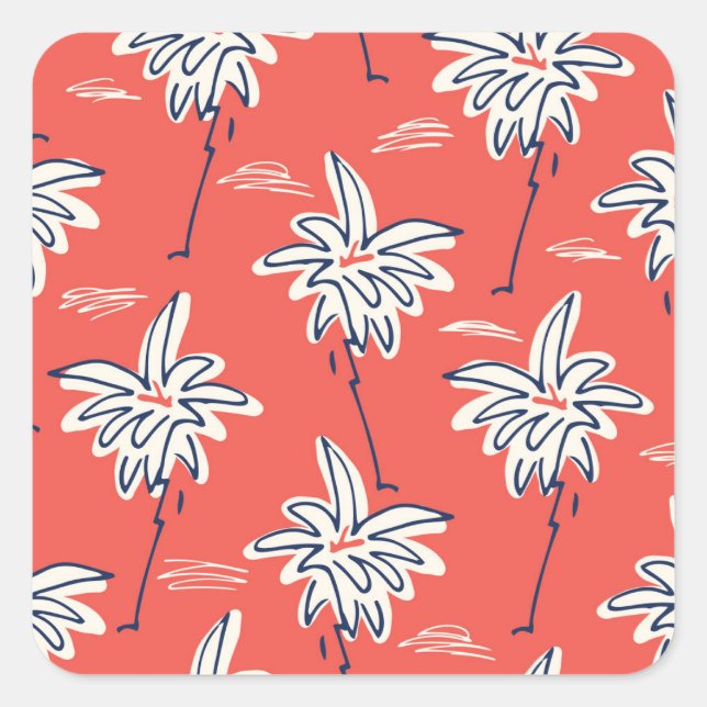 Hawaiian beach shirt, doodle palm pattern. square sticker (Front)