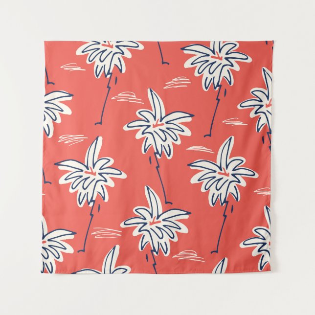 Hawaiian beach shirt, doodle palm pattern. tapestry (Front)