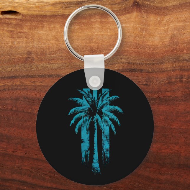 Hawaiian Beach Summer Tropical Vacation Palm Tree Key Ring (Front)