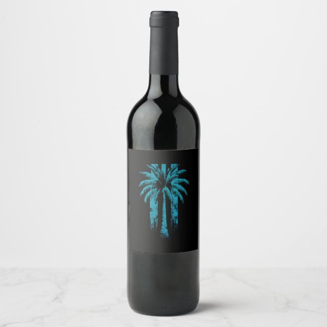 Hawaiian Beach Summer Tropical Vacation Palm Tree Wine Label (Front)