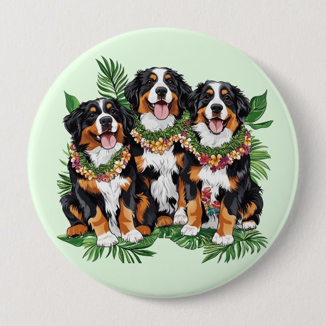 Hawaiian Bernese Mountain Dogs Flower Lei 10 Cm Round Badge (Front)