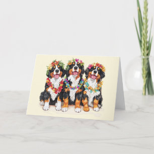 Hawaiian Bernese Mountain Dogs Flower Lei Card