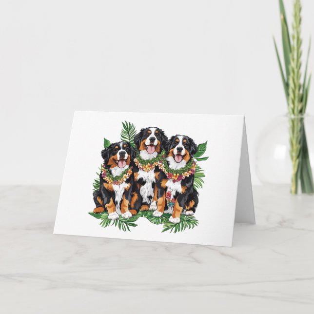 Hawaiian Bernese Mountain Dogs Flower Lei Card (Front)