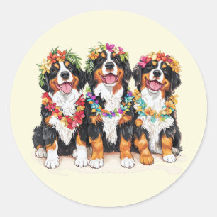 Hawaiian Bernese Mountain Dogs Flower Lei Classic Round Sticker