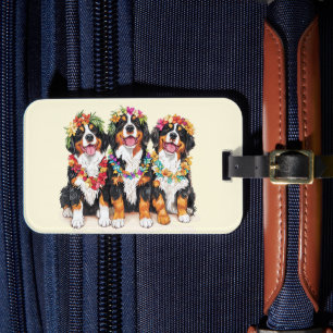 Hawaiian Bernese Mountain Dogs Flower Lei Luggage Tag