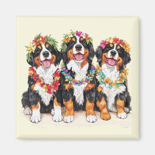 Hawaiian Bernese Mountain Dogs Flower Lei Magnet