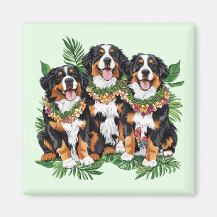 Hawaiian Bernese Mountain Dogs Flower Lei Magnet
