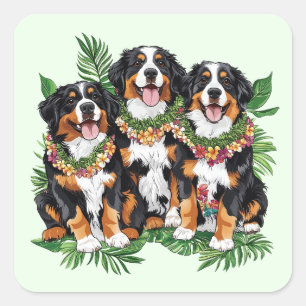 Hawaiian Bernese Mountain Dogs Flower Lei Square Sticker