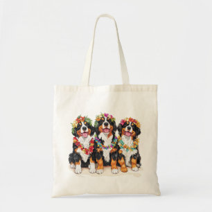 Hawaiian Bernese Mountain Dogs Flower Lei Tote Bag