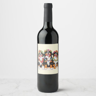 Hawaiian Bernese Mountain Dogs Flower Lei Wine Label