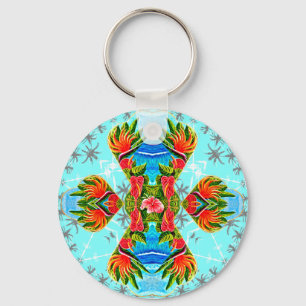 Hawaiian Bird of Paradise Cross (Blue) Key Ring
