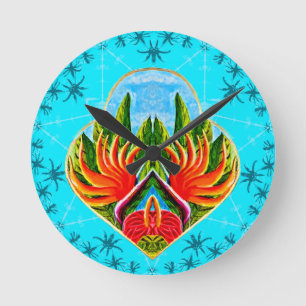 Hawaiian Birds of Paradise  (Blue) Round Clock