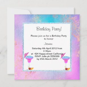 HAWAIIAN BIRTHDAY PARTY INVITATION 2 gold pastel