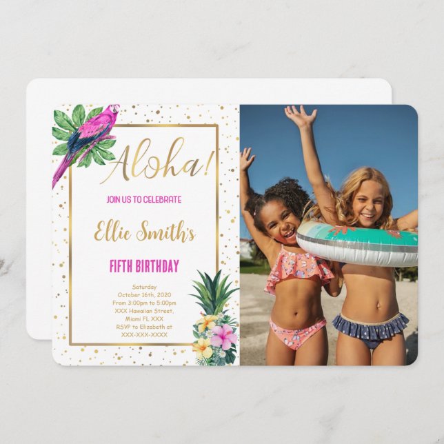 Hawaiian Birthday Photo Invitation (Front/Back)