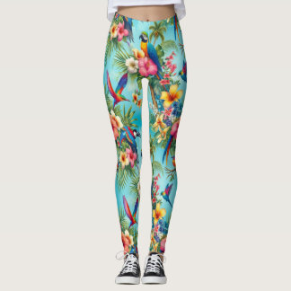 Hawaiian Bliss Tropical Birds Floral Leggings