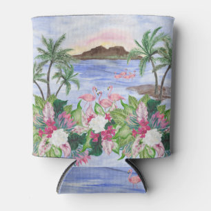 Hawaiian Bliss: Tropical Watercolor Pattern Can Cooler