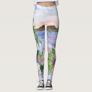 Hawaiian Bliss: Tropical Watercolor Pattern Leggings