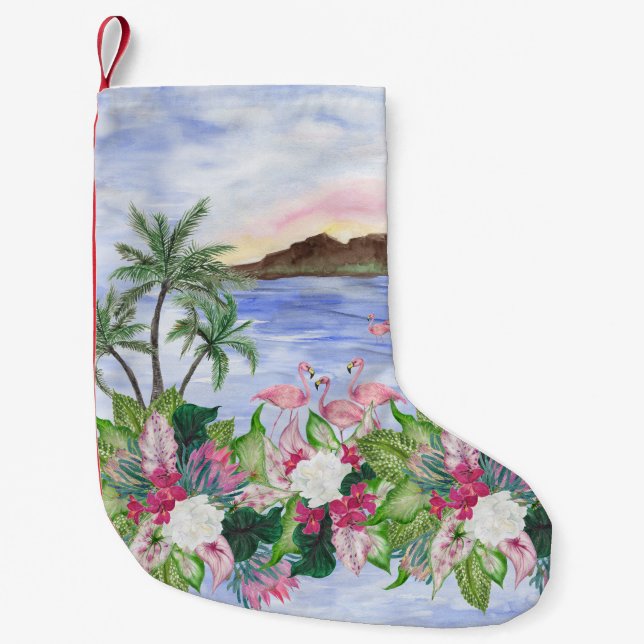 Hawaiian Bliss: Tropical Watercolor Pattern Small Christmas Stocking (Front)