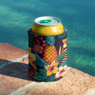 Hawaiian blossom tropical floral pineapple pattern can cooler