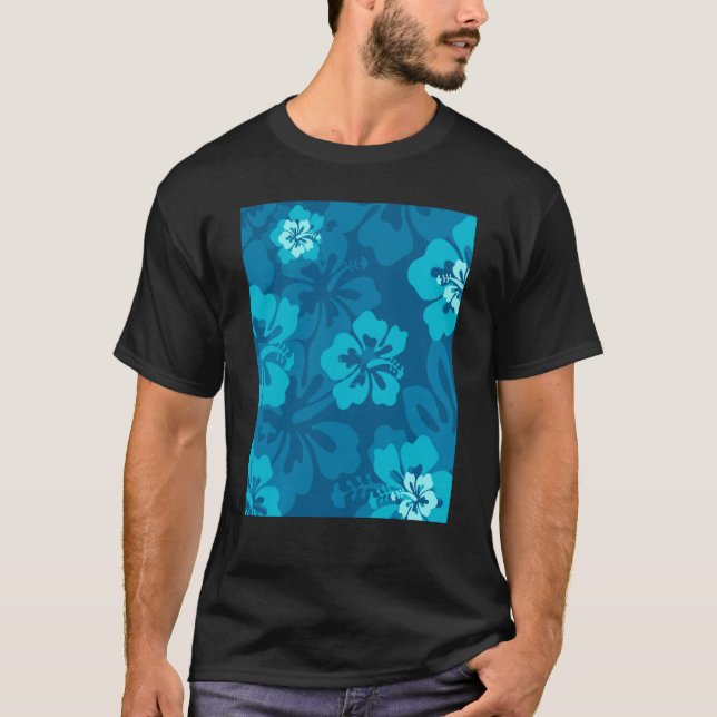Hawaiian Blue Hibiscus Flower Tropical Floral T-Shirt (Front)