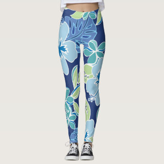 Hawaiian Blue Tropical Foliage Leggings
