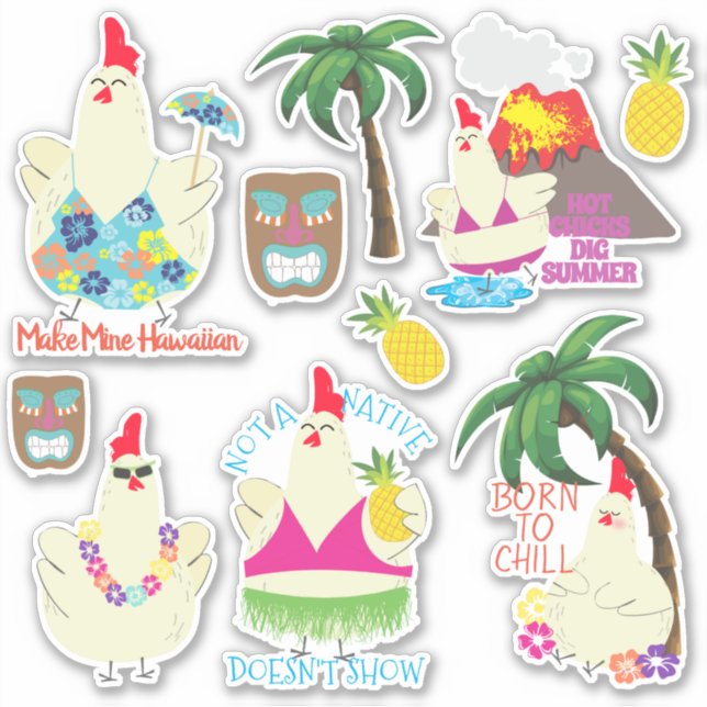 Hawaiian chickens summer tropical vacation sticker (Front)