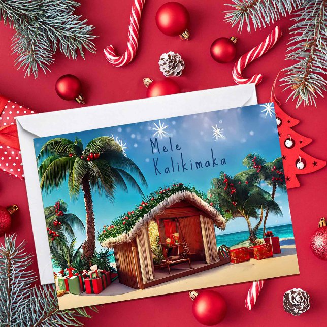 Hawaiian Christmas Bungalow on Beach Card (Creator Uploaded)